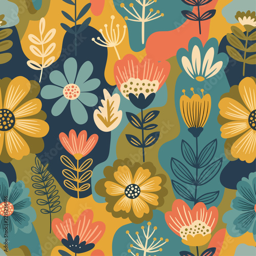 Vintage Botanical Flower Background Featuring Romantic Blossoms and Elegant Decorative Leaves