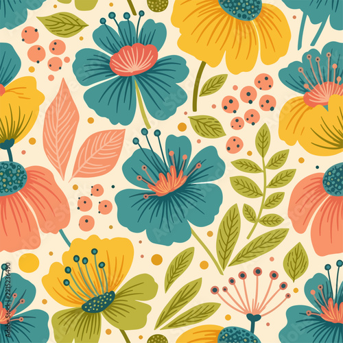 Vintage Floral Background with Romantic Blooms and Elegant Ornamental Botanical Leaves