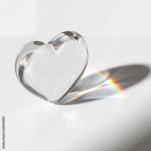 3D Render of Clear Glass Heart With Rainbow Refraction