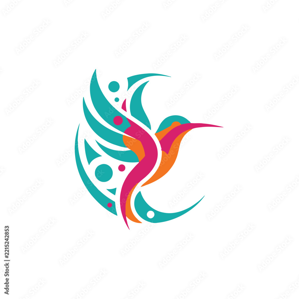 Obraz premium Stylized colorful hummingbird logo design with geometric patterns
