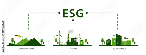 ESG banner for business and organization, Environment, Social, Governance, corporate sustainability performance for investment screening