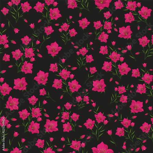 Seamless floral pattern with pink flowers on dark background