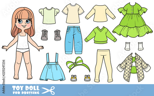 Cute cartoon girl with long straight hair with dresses and clothes separately doll for dressing
