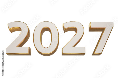 3d render of new year 2027 numbers with white and gold metal texture isolated on transparent background