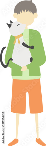 ネコを抱っこしている男の子