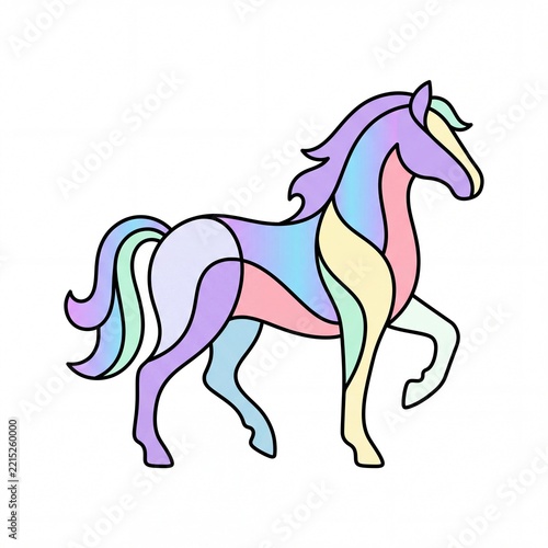 Minimalist Iridescent Opalescent Interlocking Horse Vector Illustration