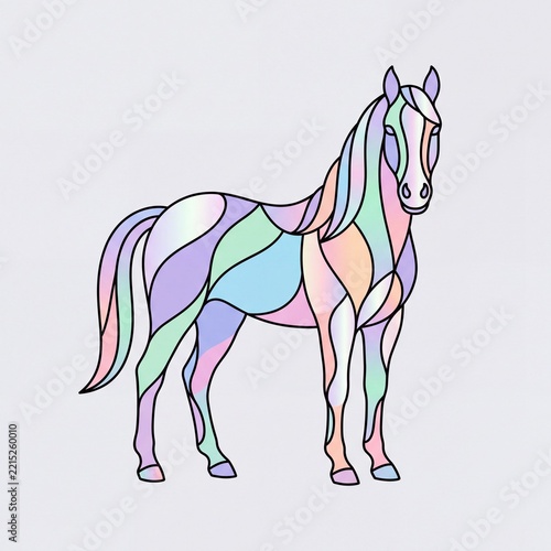Minimalist Iridescent Pearl Fluid Interlocking Horse Vector Illustration