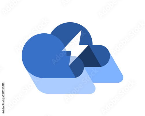 Blue cloud rain thunderstorm lightning weather icon flat vector