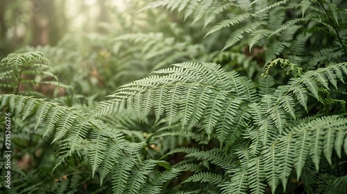 Fresh green fern leaves in the forest under soft natural light