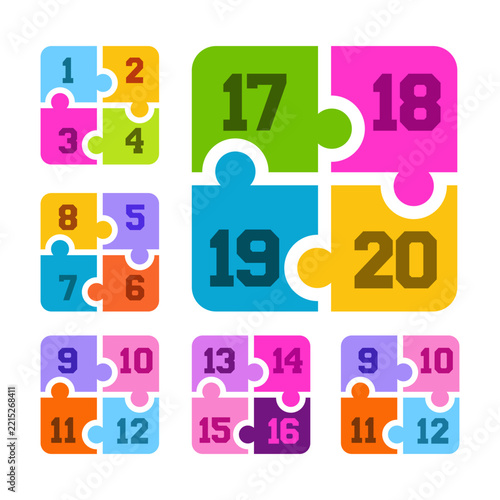 Colorful Jigsaw Puzzle Pieces With Numbers