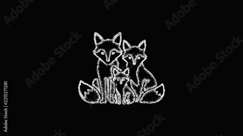 Sketch fox family icon animation - smooth progressive reveal