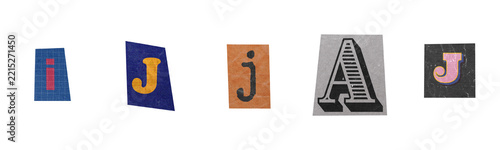 Set of assorted magazine cutout letters isolated on a transparent