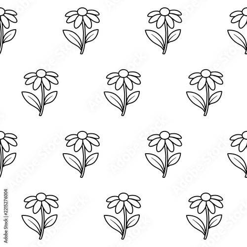 Monochrome botanical floral grid pattern in black and white line art