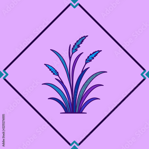Seamless botanical diamond pattern with blue and purple grass