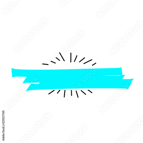 Blue Banner Ribbon with Sunburst Lines Doodle Vector Illustration