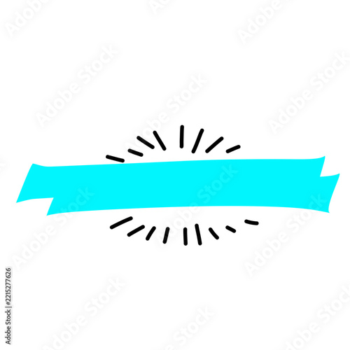 Blue Banner Ribbon with Sunburst Lines Doodle Vector Illustration