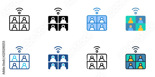 Virtual Team icons set multiple style collection. Editable stroke 