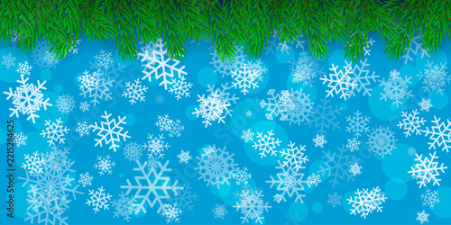 Christmas tree garland on snowflakes background