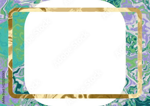 金枠角丸緑紫流体マーブル背景