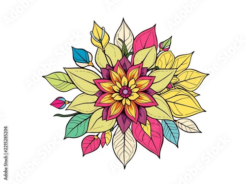Floral element illustration with intricate lines and shapes, hand-drawn, sketches