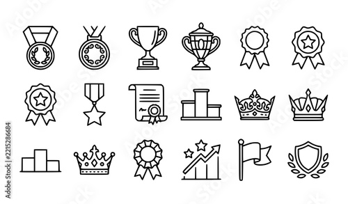 Elegant Trophy Victory and Prestigious Award Linear Icon Collection