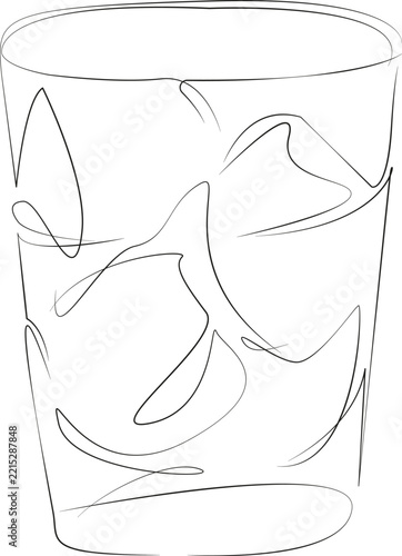 One continuous single drawing line art flat doodle whiskey, drink, gold, bourbon, glasses, alcohol, ice, scotch, brandy, liquid. Isolated image hand draw contour on a white background, hand drawn, not