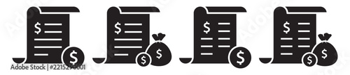 Paper scroll and money bag icon illustration