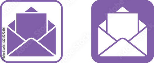 Set of two purple envelope icons with a document inside, flat vector illustration for web and mobile interface design