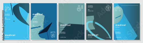 Landing triangle catalogue medical abstract geometric a4 poster. vector composition, aesthetic showcase, firm gradations, curvy lines vector medical background illustration