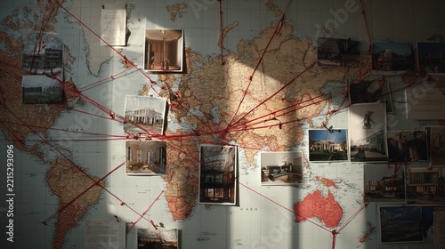 Map with Photos and Connections Representing Culture and Travel