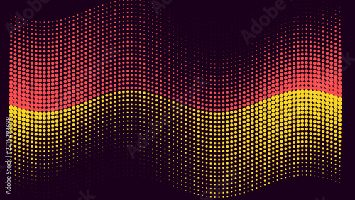German flag abstract halftone wave pattern with red and yellow dots on a dark background