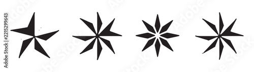 Abstract wind turbine star burst black silhouette icons set for energy and astronomical designs.