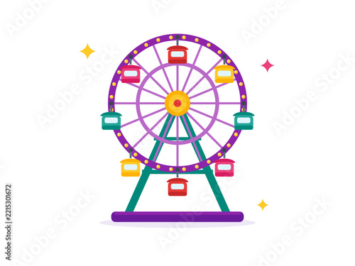 Ferris wheel with colorful cabins amusement park illustration