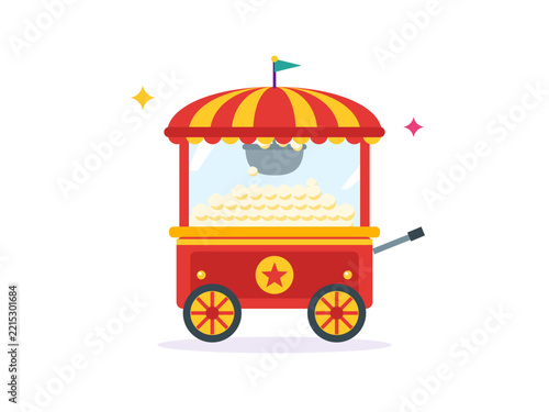 Popcorn cart with striped roof amusement park illustration