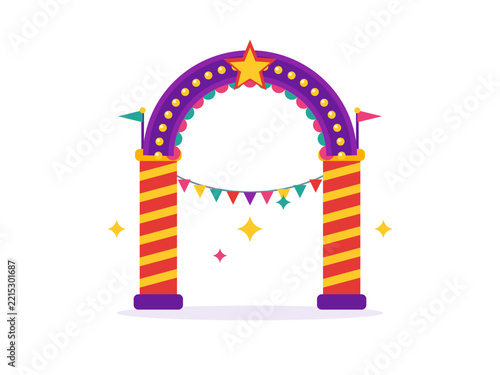 Carnival entrance arch with lights amusement park illustration
