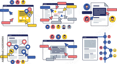 Set of modern digital marketing strategy infographics featuring web design elements and business growth analytics data charts