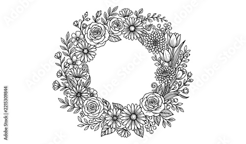Floral Branch Doodle Collection with Flowers Leaves and Botanical Sprigs Vector Line Art