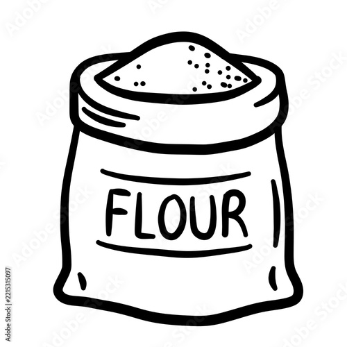 Minimalist hand drawn line art illustration of a sack of flour isolated on transparent background 