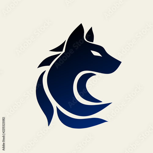 Modern stylized blue wolf head profile logo for corporate branding and sports mascot