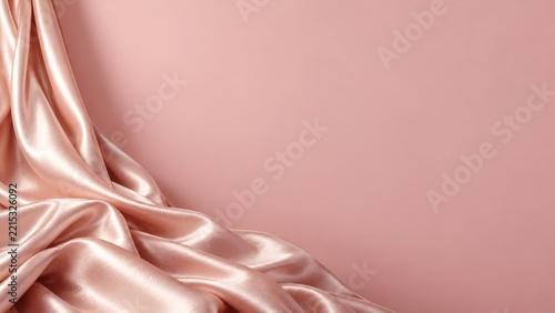 Flowing blush silk folds against a soft pink background with copy space