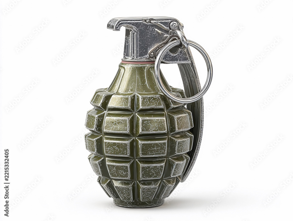 Fototapeta premium Grenade displayed on a plain surface in a studio setting with focus on its design and details