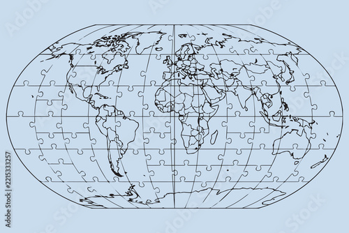 Map outline divided into interlocking jigsaw puzzle pieces