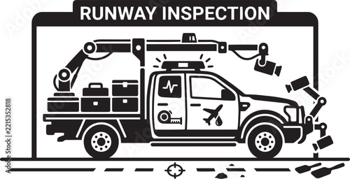 Runway Inspection Vehicle Automated Airport Maintenance Vector Icon