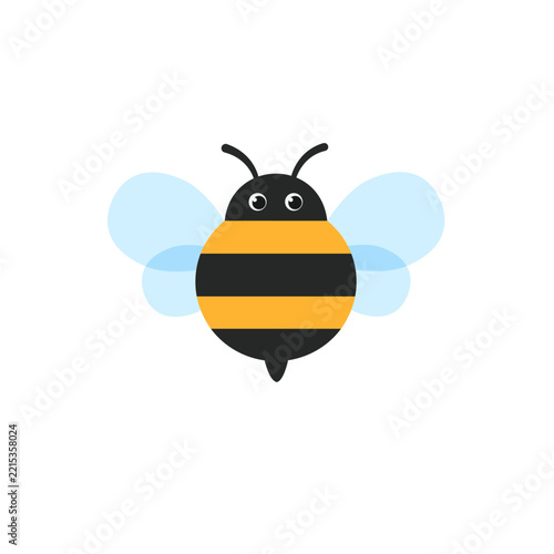 Funny cartoon bee with eyes simple flat icon