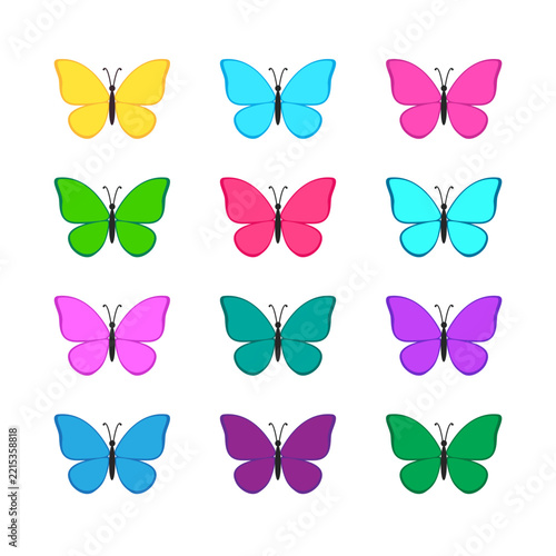Set of multi colored butterfly silhouette