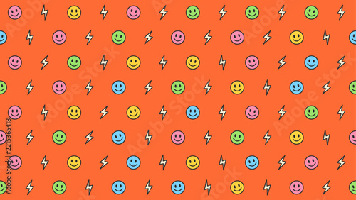 Smiley faces and lightning bolts seamless pattern