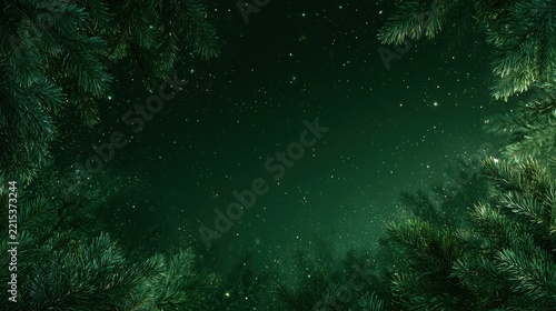 Green christmas background with pine branches and sparkles