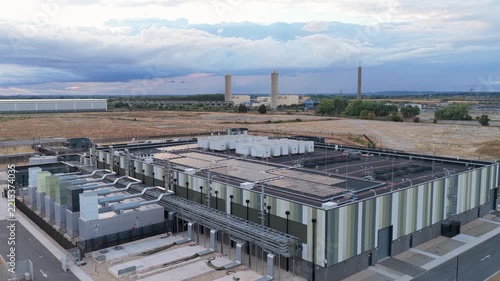 Aerial View of a Modern Industrial Data Center