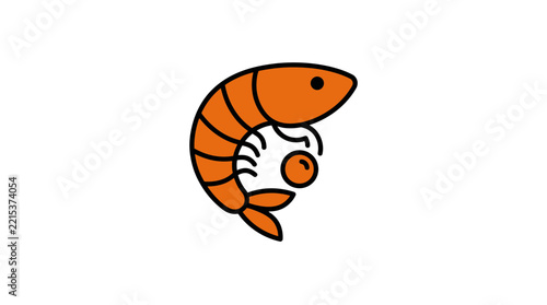 Simple orange shrimp crustacean vector icon design.