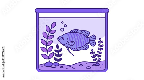 Simple purple fish tank icon with aquatic plants.